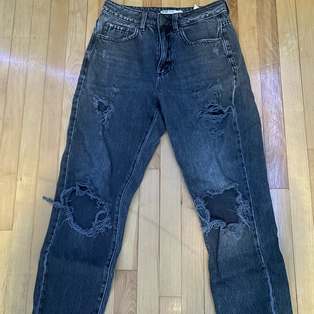 Garage Black Washed Mom Jeans